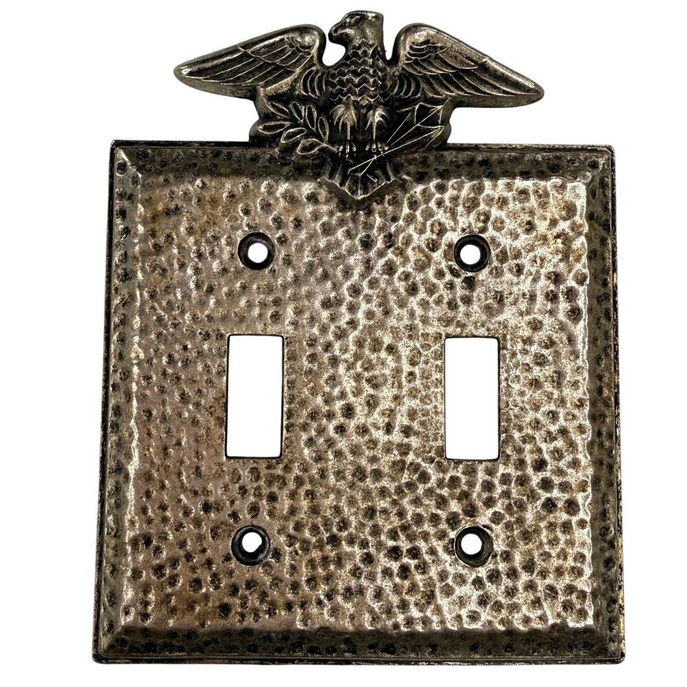 Vintage American Eagle Double Toggle Light Switch Cover Hammered Metal Patriotic